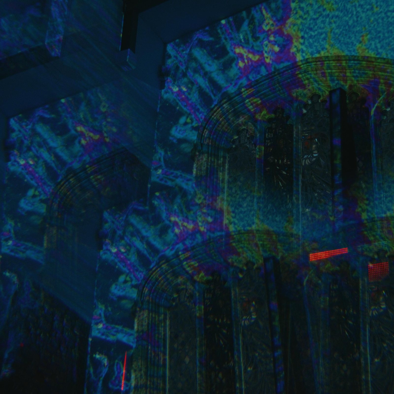 Projection across the church interior during the party.